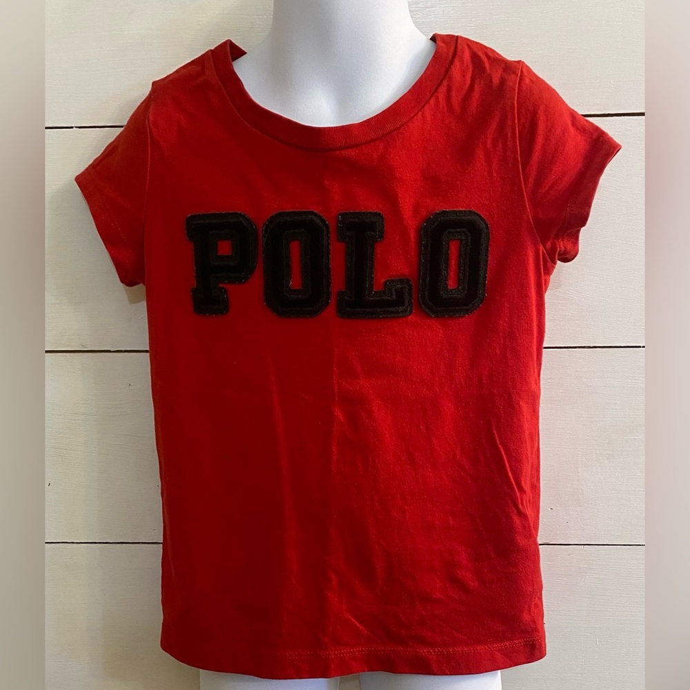 Polo Ralph Lauren Girls’ Sz 5 Red Big Velveteen‎ Logo Tee